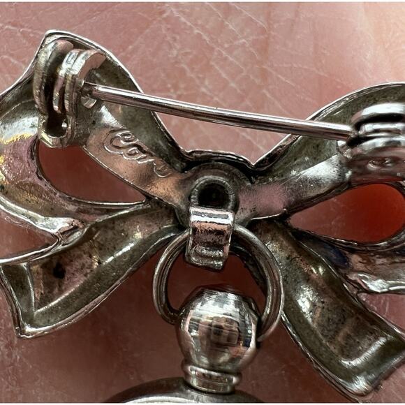 Coro Mustard Seed Lucite Sphere Brooch Pin Silver Tone Bow - Picture 5 of 6